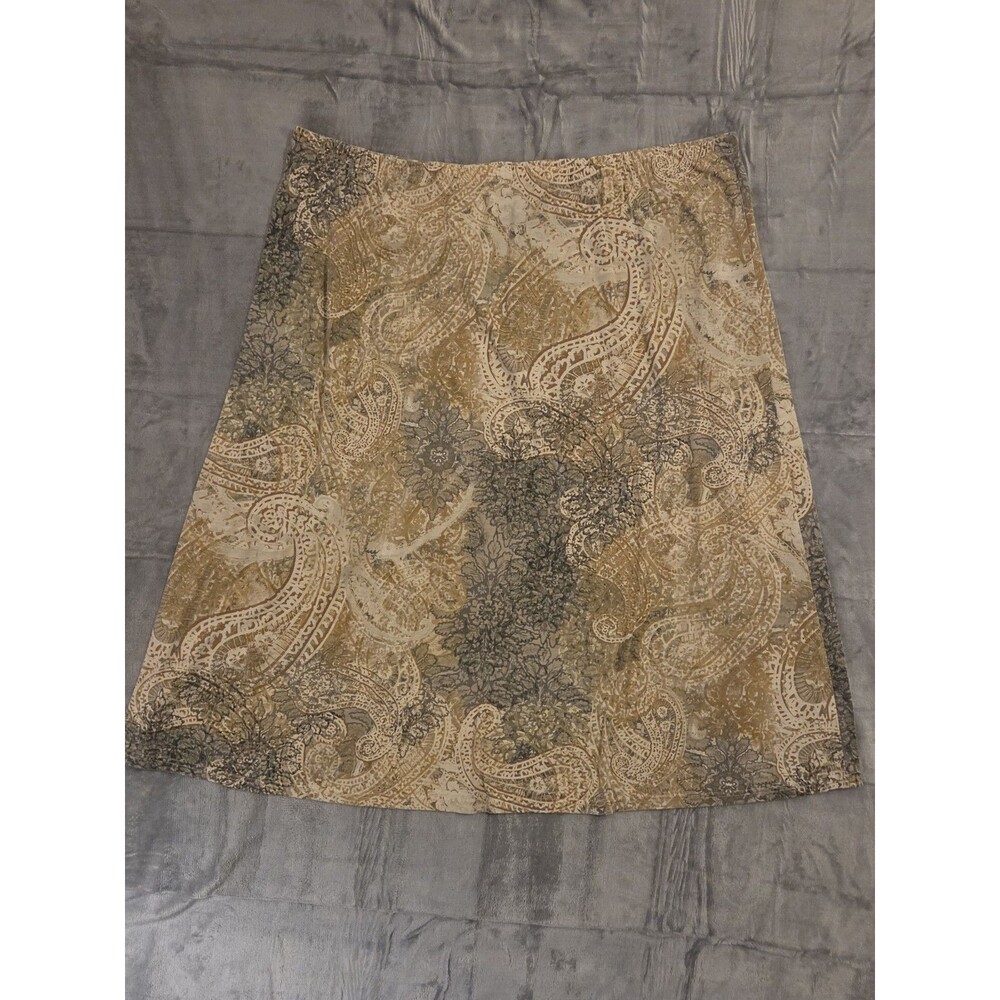 Avenue Paisley A-Line Knee Length Skirt Size 30 Beige Renfair Cottagecore Floral